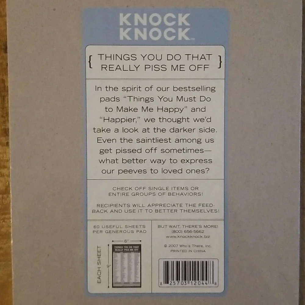 Knock Knock “Things You Do That Really Piss Me Off” Note Pad